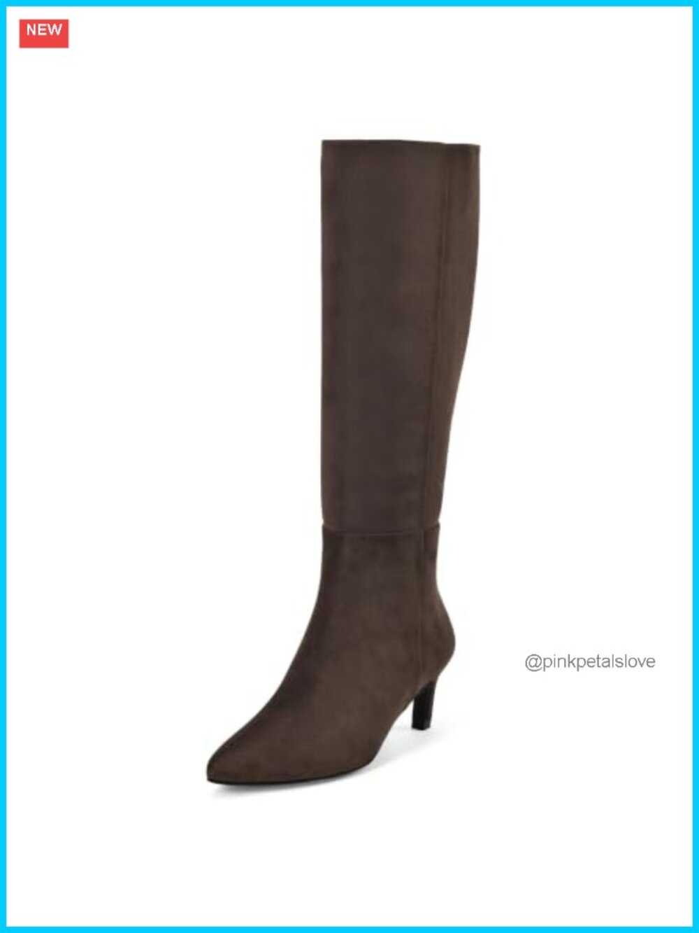 Kitten Heel Knee High Pointed Toe Boots Side Zipper Vegan Leather